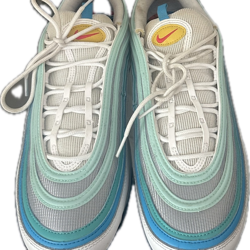 Nike Air Max 97 White Blue Green Athletic Shoes